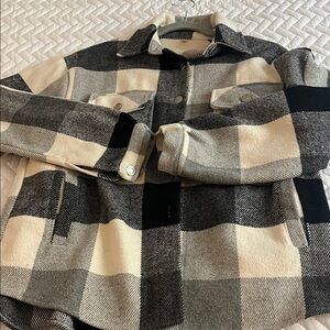 Plaid Black and Cream Shacket Sz S